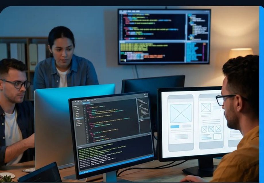 Equipo de desarrollo de software trabajando